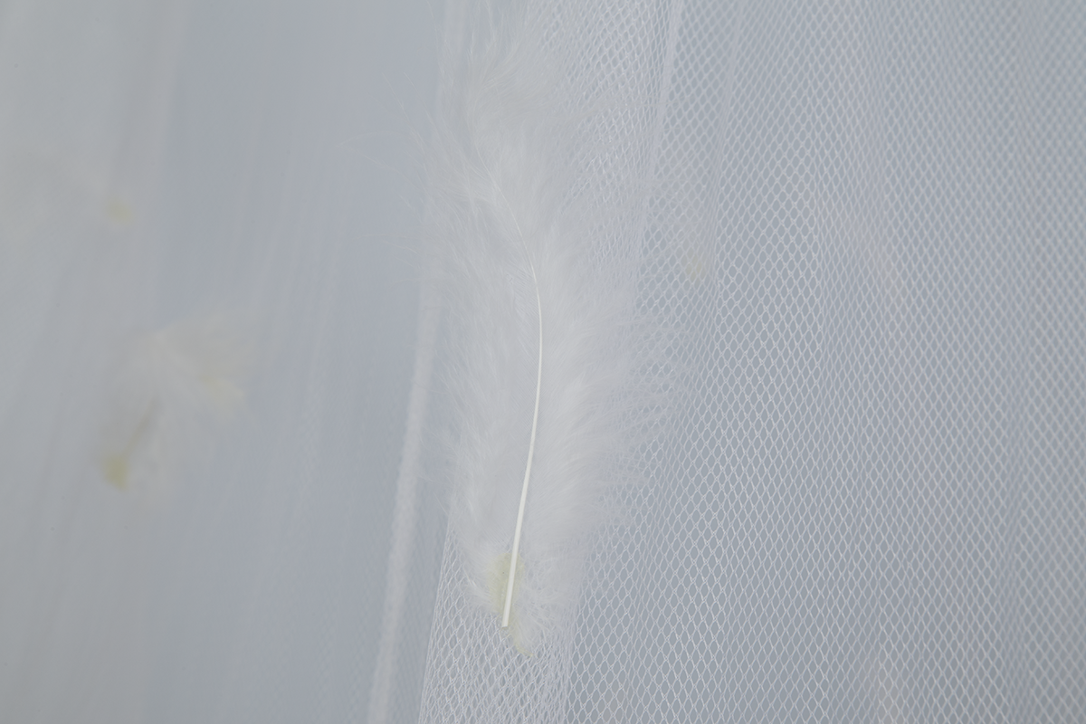 Elegante runde weiße Feder schmücken Betthimmel-Netzvorhang