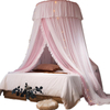 Luxus-Rosa-Spitze-LED-Leuchten, König, Queen-Size, Kuppelbett, Baldachin, Prinzessin, Schlafzimmer, hängende Moskitonetze