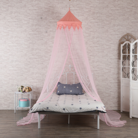 2020 Neues Produkt Konische Moskitonetze Pink Bed Canopy mit Wattebällchen