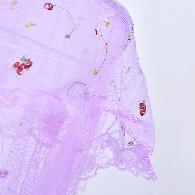 Am beliebtesten LLIN Faltbare lila bestickte Kuppelbettüberdachung Innendekoration hängendes Prinzessinnen-Moskitonetz