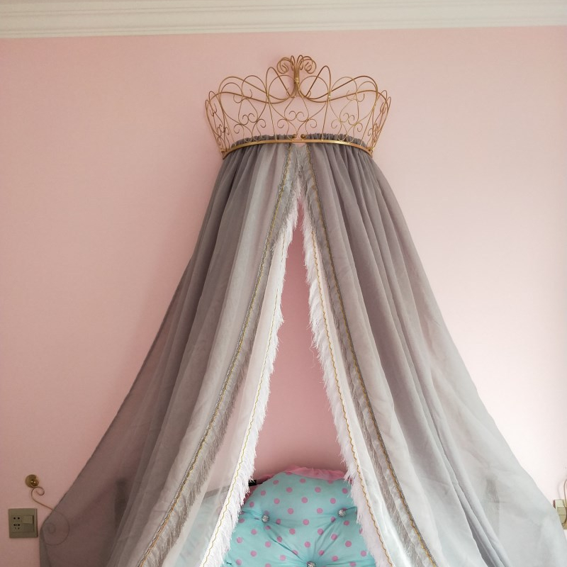 New Style Gold Crown Bow Mehrschichtige Lace Princess Decorative Kinderbettüberdachungen für Mädchen