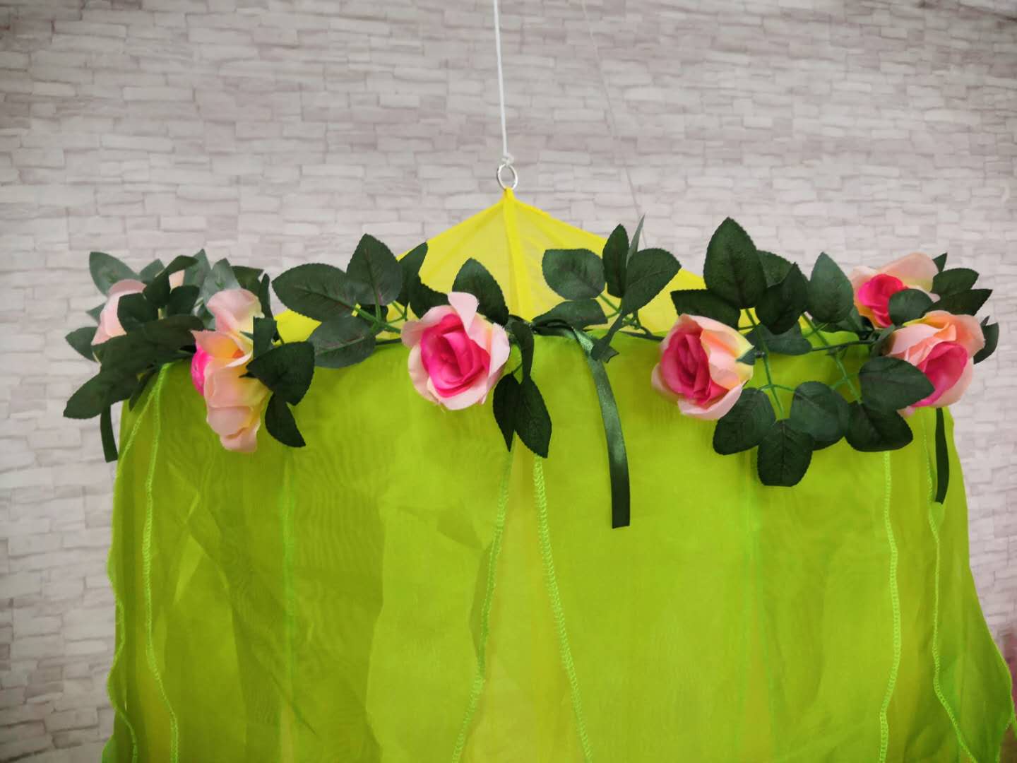 Beliebte kreisförmige grüne Moskitonetze Blumen Dekor Bett Baldachin für Kinder