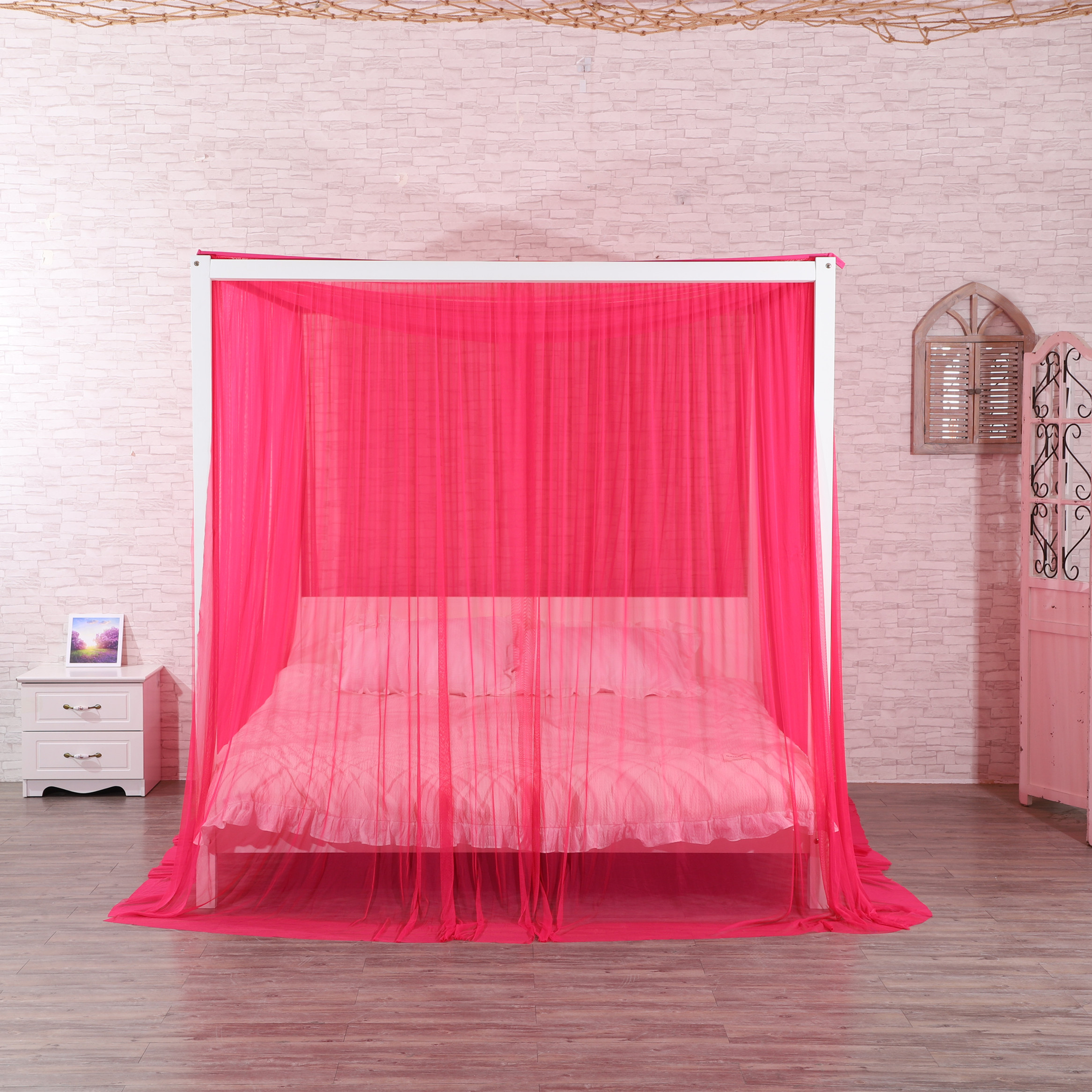Beliebtes rotes Rosen-Home-Hotel-Schlafzimmer für Erwachsene, quadratisches, rechteckiges Prinzessinnen-Moskitonetz zum Aufhängen