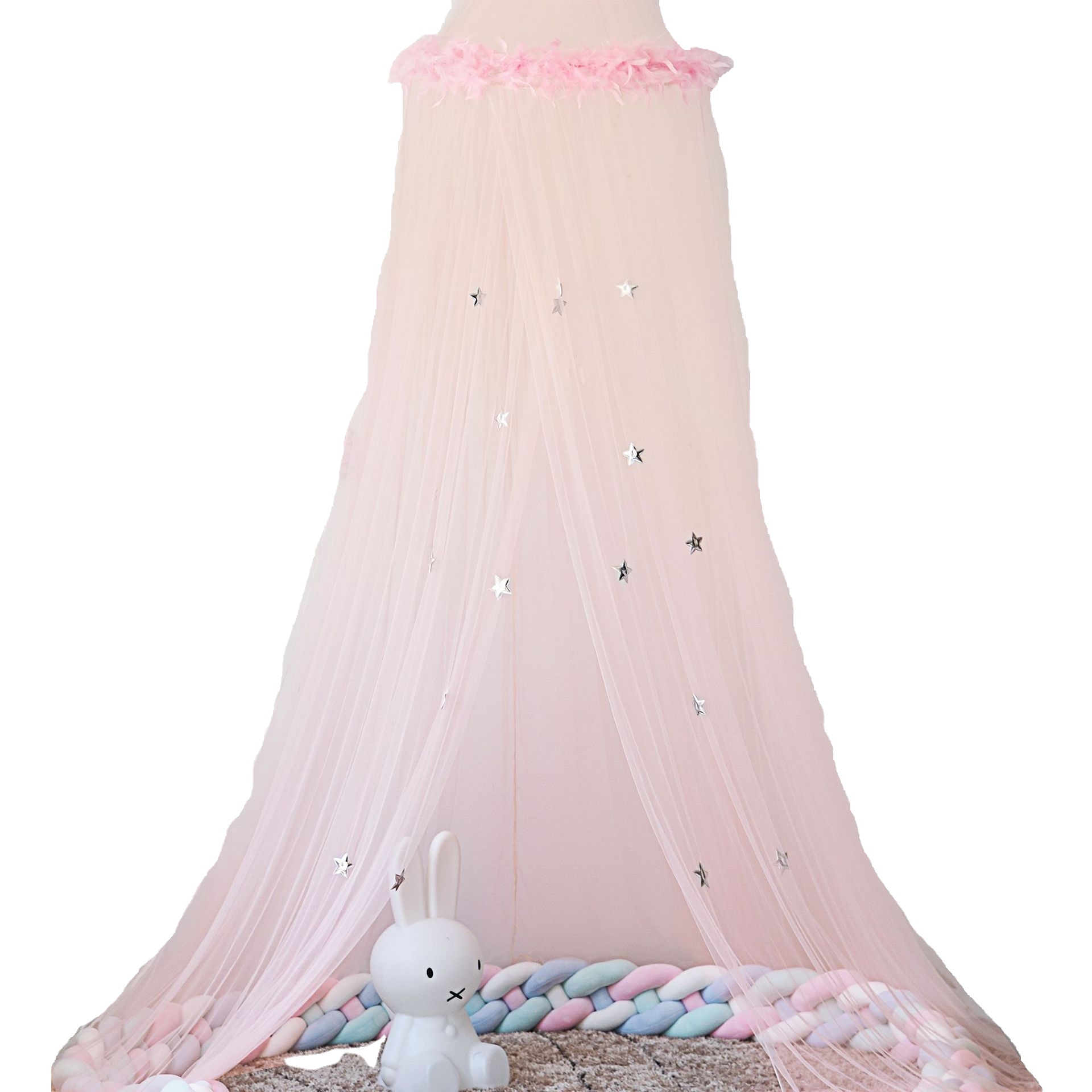 Bett Baldachin mit Feder Sterne Dekoration Moskitonetz für Kinderzimmer
