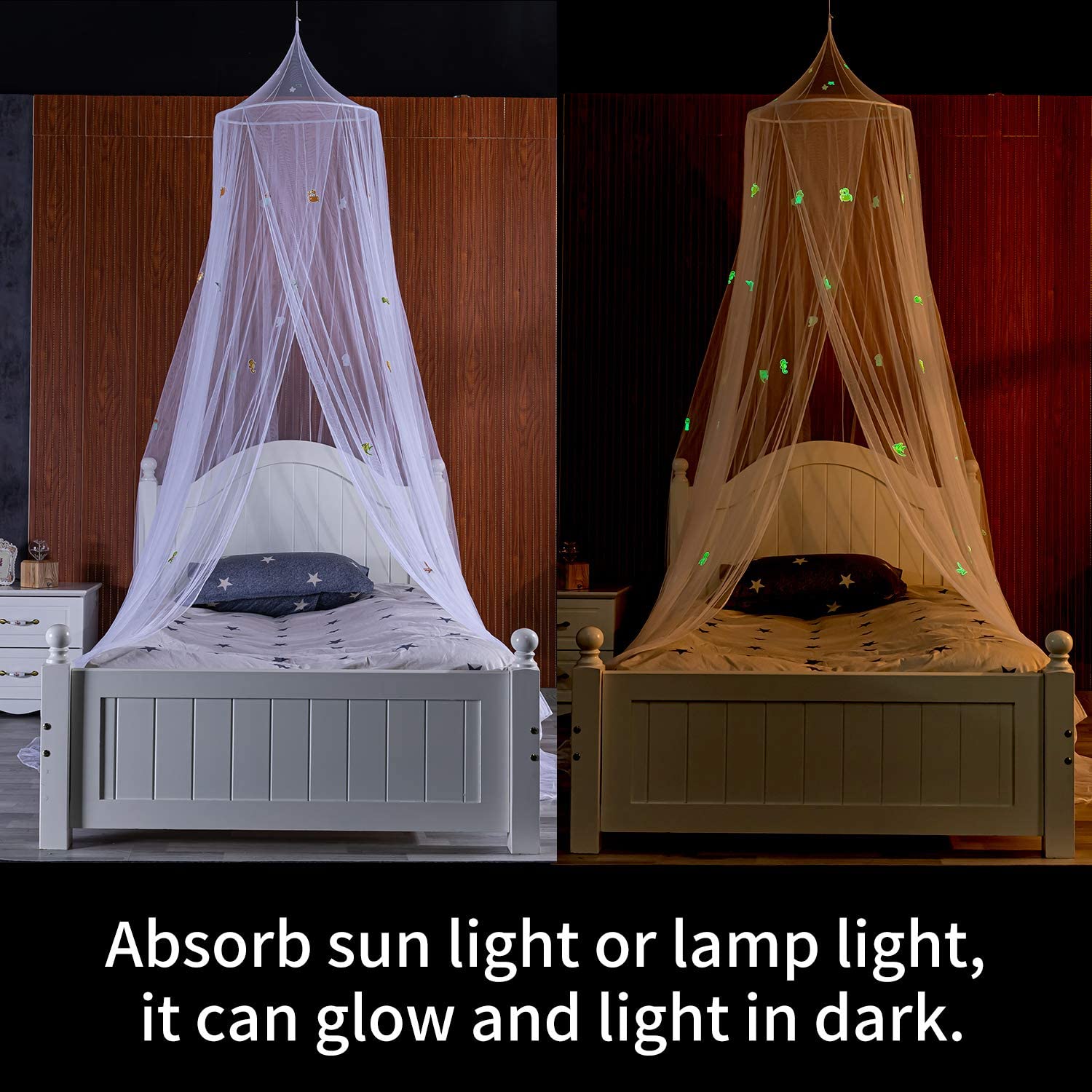 Bed Canopy Glow in The Dark Hängendes großes Bettzelt Baldachin für Kinder Schlafzimmerzelt mit Sternenlichtern Ideales Schlafzimmer Moskitonetz